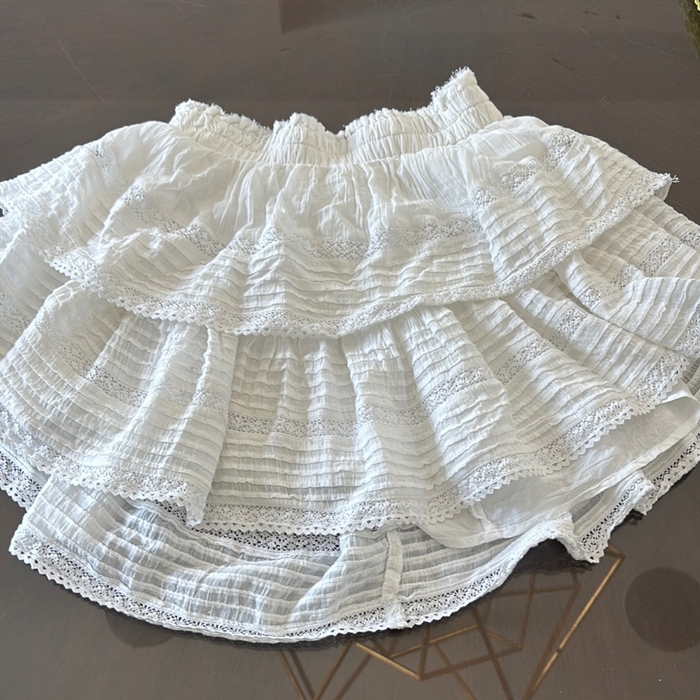 Aerie White Bubble Mini Skirt with Ruffled Tiers